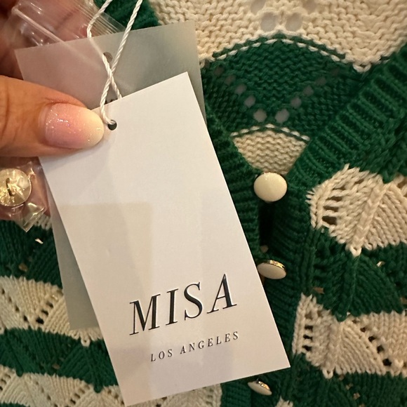 Misa Los Angeles Emerald and White Cardigan with Zigzag Pattern - Picture 6 of 8